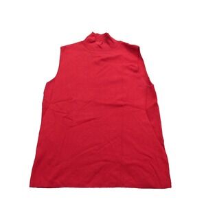 Chicos Sleeveless Sweater Womens 2 Red Mock Neck Knit Silk Nylon Rayon Pullover